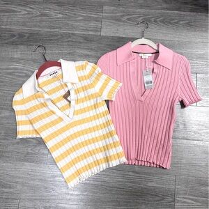 Boden Ribbed Pointelle Collared Top NWT (2-pack), medium